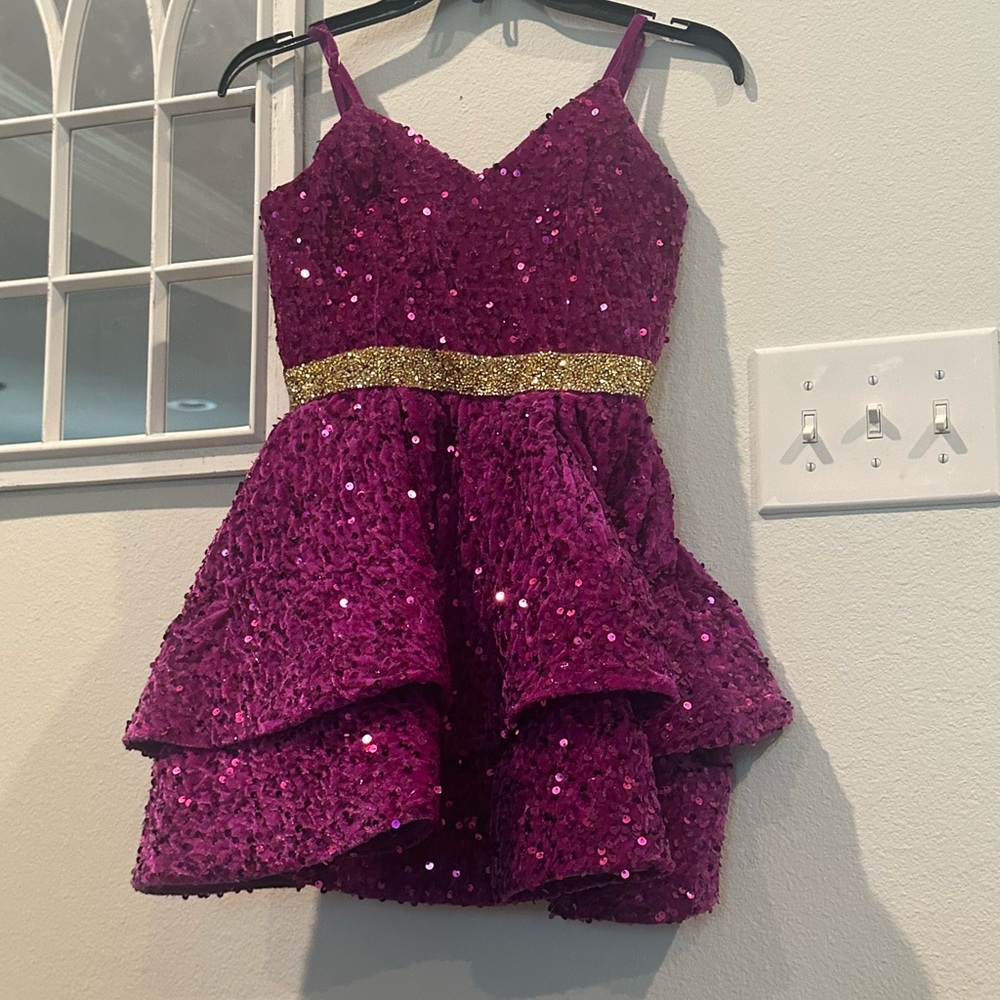 Sparkling Purple Kids Dress with Gold Accent